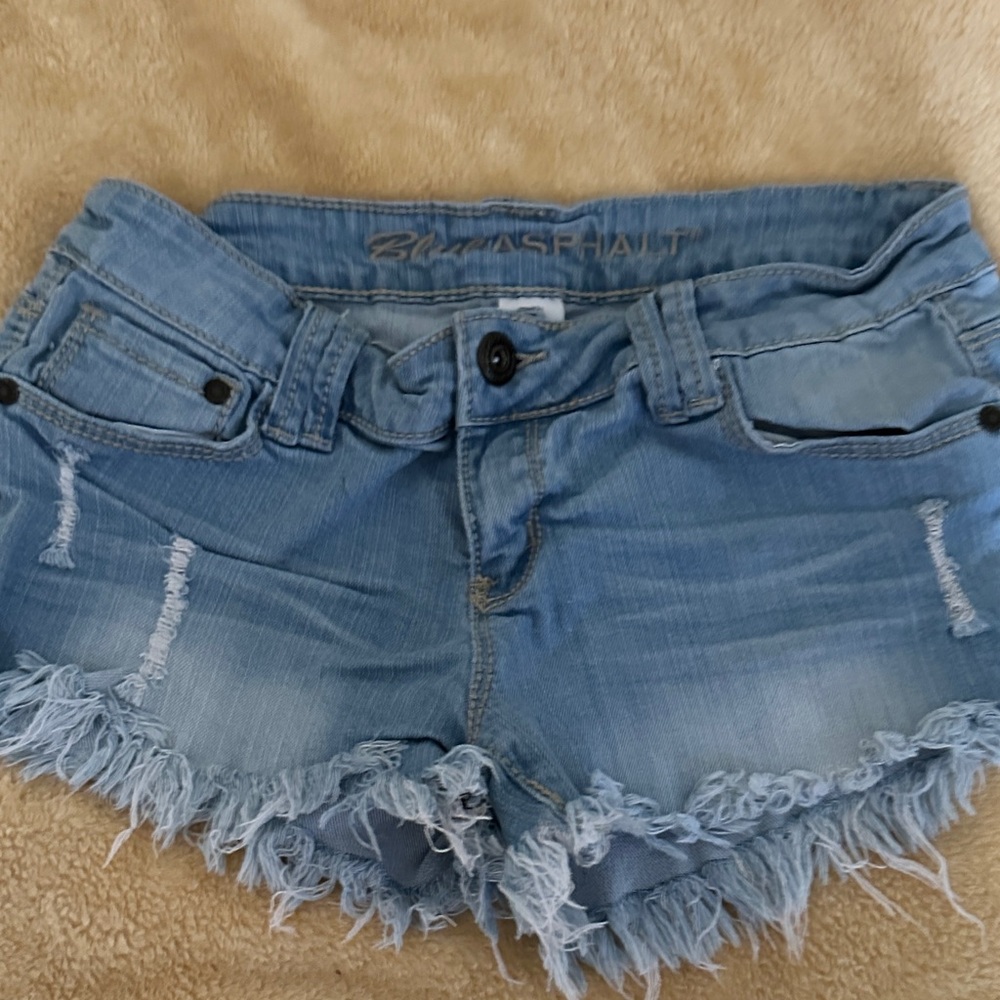 Blue Asphalt Frayed Hem Jean Shorts